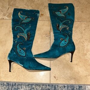 DG2 by Diane Gilman Teal Embroidered Heeled Boots 9.5